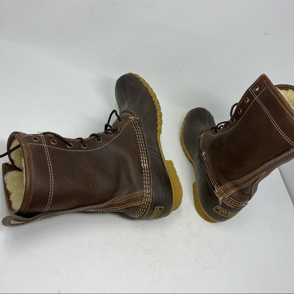 L.L. Bean Women’s 8” Brown Leather Shearling Lined Bean Boots Size 10 Narrow - Picture 7 of 13